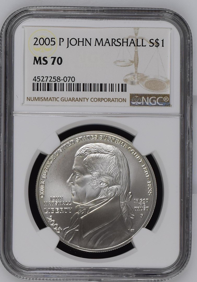 【最高鑑定】2005年 P アメリカ ジョン・マーシャル生誕250周年 記念銀貨 2005 P JOHN MARSHALL S$1 MS | Coin Explorer | NGC