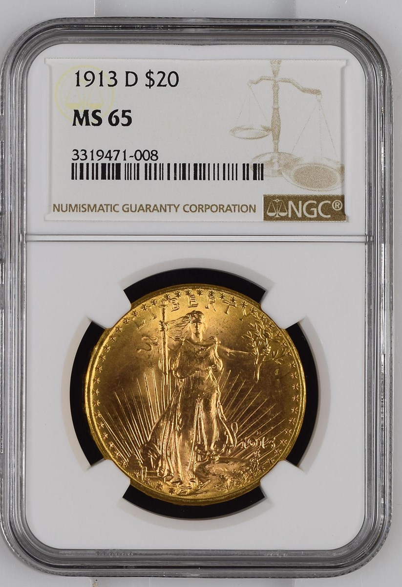 1913 D $20 MS | Coin Explorer | NGC