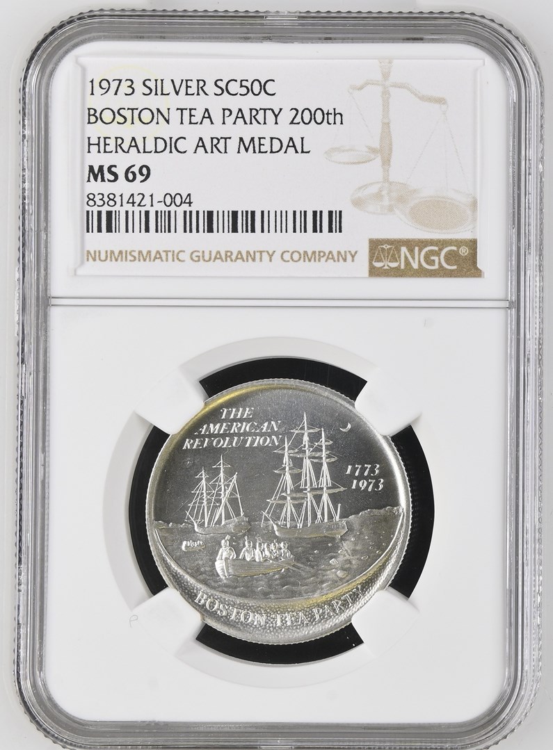 1973 SILVER BOSTON TEA PARTY 200th SC50C MS | Coin Explorer | NGC