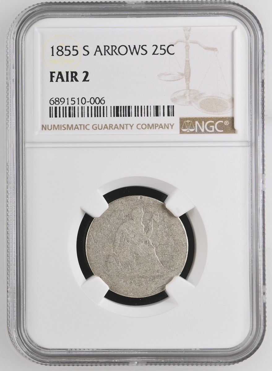 1855 S ARROWS 25C MS | Coin Explorer | NGC