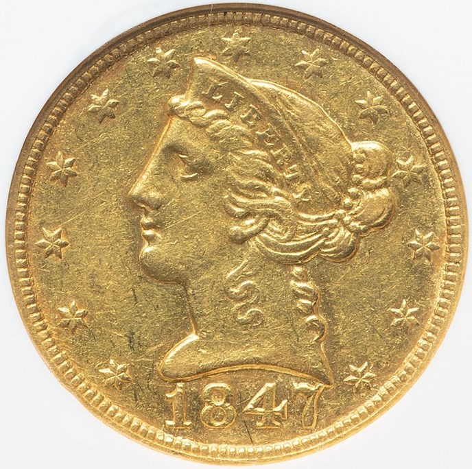 1847 C $5 MS | Coin Explorer | NGC