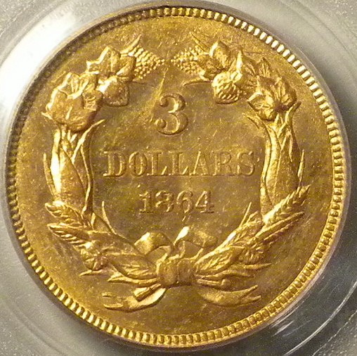 1864 $3 MS | Coin Explorer | NGC