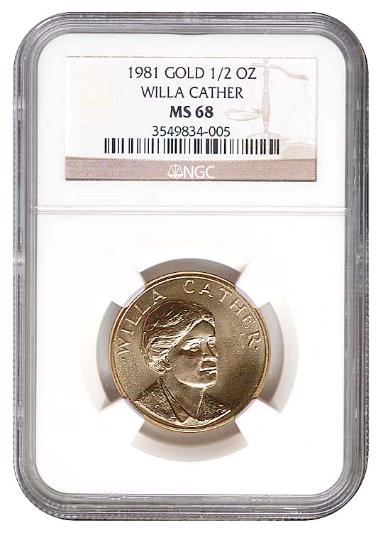 Moserキリンコレクターズ1985年チェコ 金彩 1981 GOLD WILLA CATHER 1/2oz MS | Coin Explorer | NGC