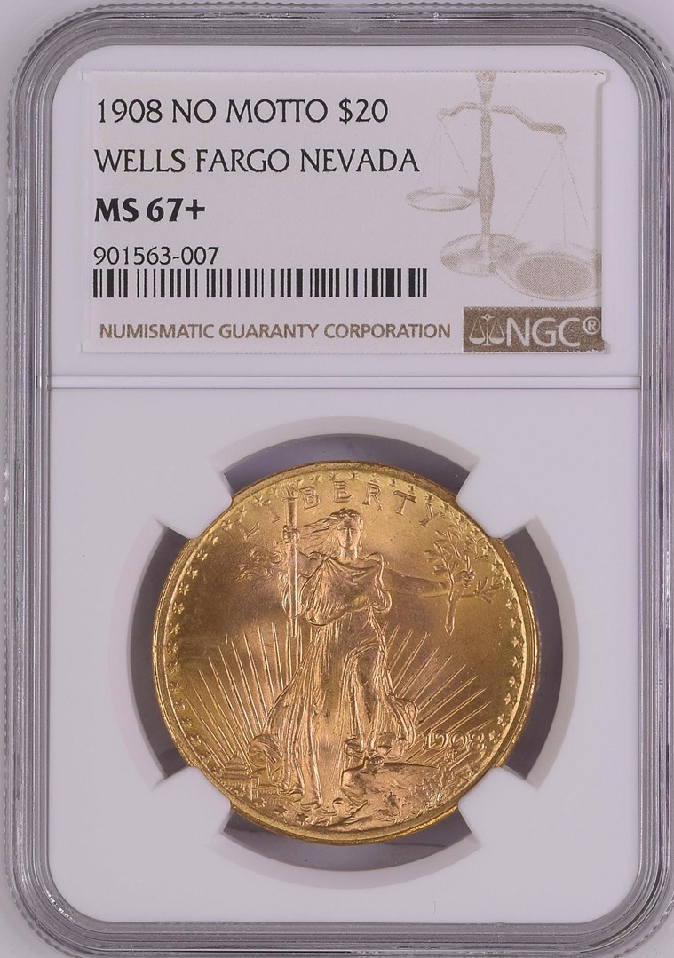 1908年)『セントゴーデンズ20＄大型金貨(NO MOTTO)』