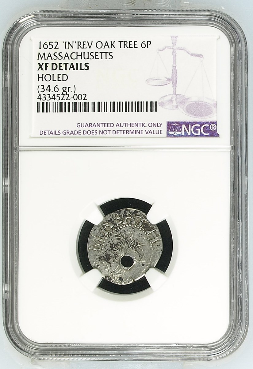 1652 'IN'REV OAK TREE MASSACHUSETTS 6P MS | Coin Explorer | NGC