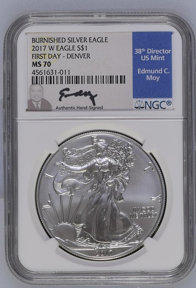 2017 W EAGLE BURNISHED SILVER EAGLE S$1 MS | Coin Explorer | NGC