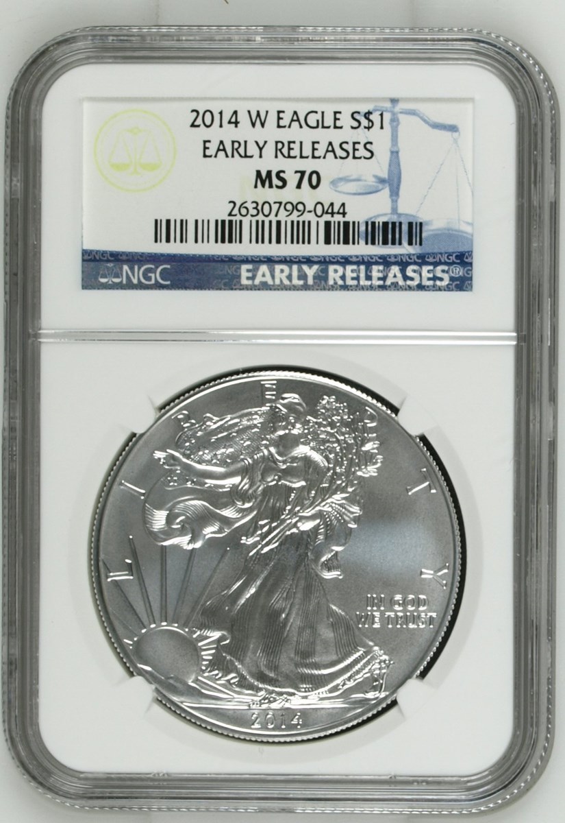 2014 W EAGLE BURNISHED SILVER EAGLE S$1 MS | Coin Explorer | NGC