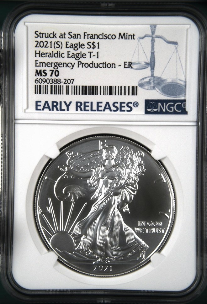 2021(S) Eagle Heraldic Eagle T-1 S$1 MS | Coin Explorer | NGC