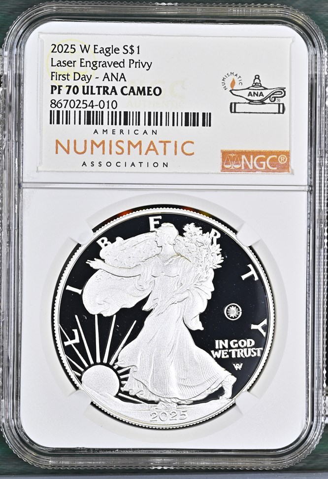 2025 W Eagle Laser Engraved Privy S$1 PF | Coin Explorer | NGC