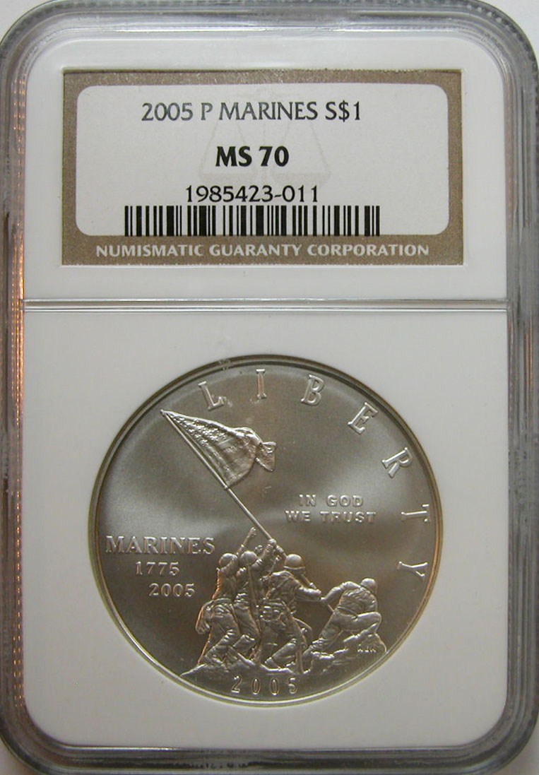 2005 P MARINE CORPS ANNIVERSARY S$1 MS | Coin Explorer | NGC