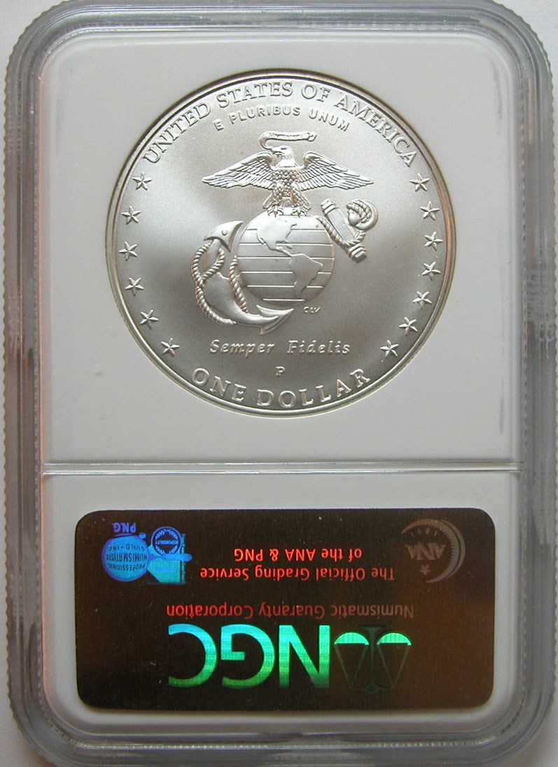2005 P MARINE CORPS ANNIVERSARY S$1 MS | Coin Explorer | NGC