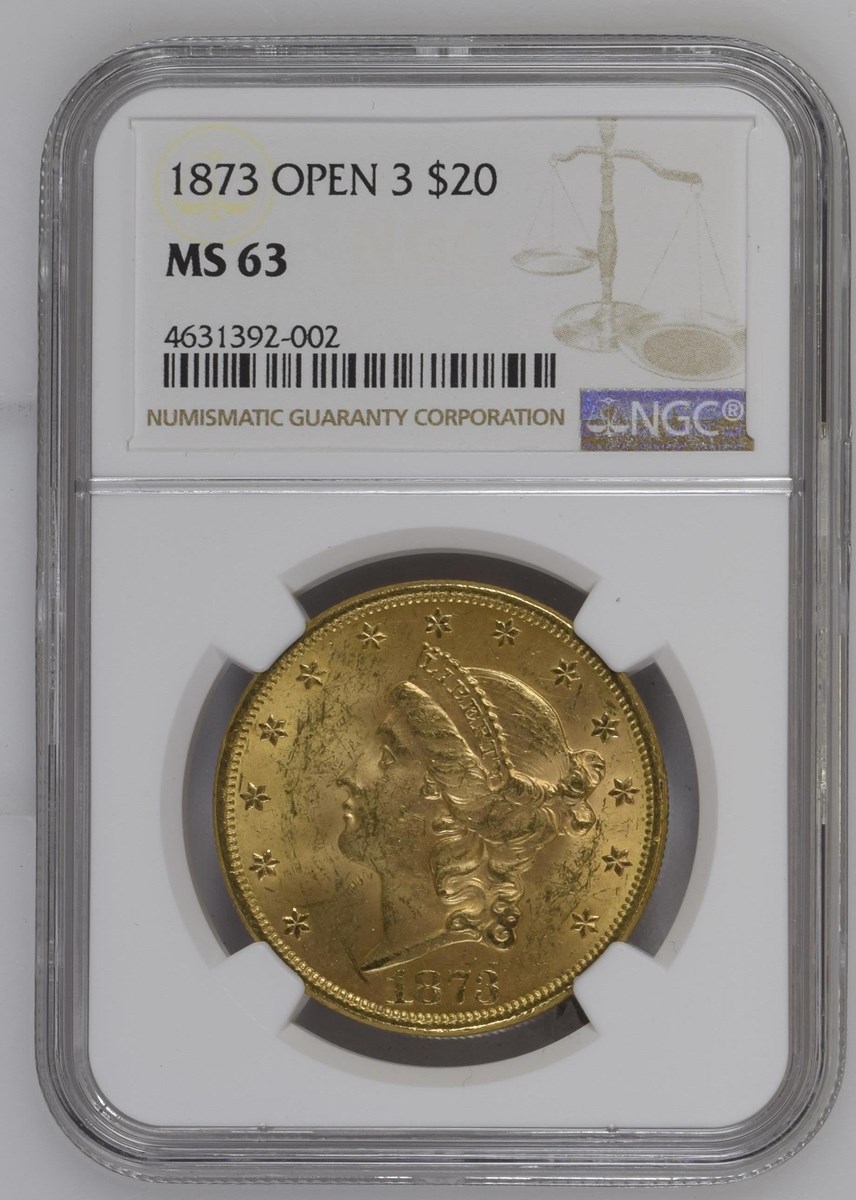 1873 OPEN 3 $20 MS | Coin Explorer | NGC