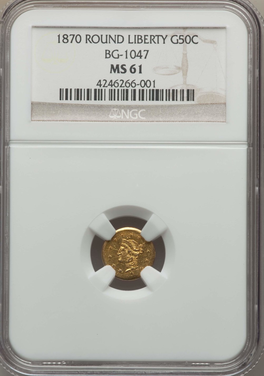 1870 ROUND LIBERTY BG-1047 G50C MS | Coin Explorer | NGC