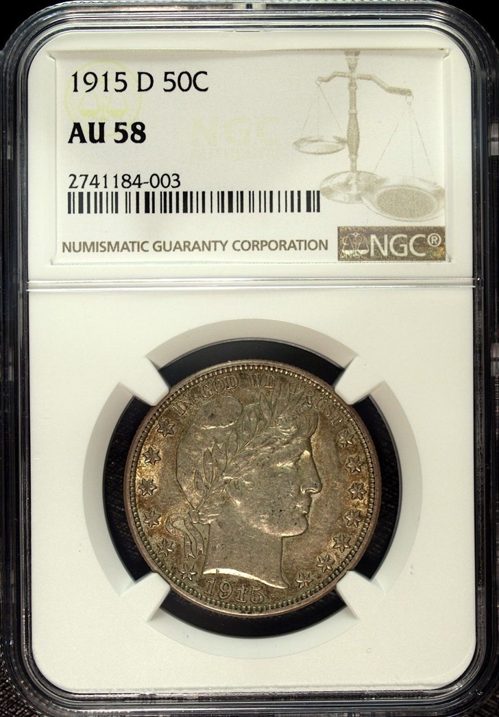 1915-D バーバー ハーフダラー - AU 詳細、クリーニング済み (#58694-L