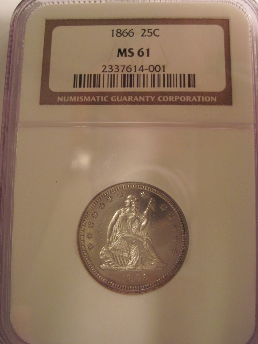 1866 MOTTO 25C MS | Coin Explorer | NGC