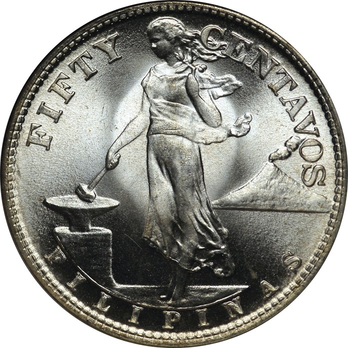 (稀少な状態) フィリピン コモンウェルス　50センタボ銀貨　1945 S Fifty Centavos 1944-1945 Commonwealth Reverse Coin Details - USA