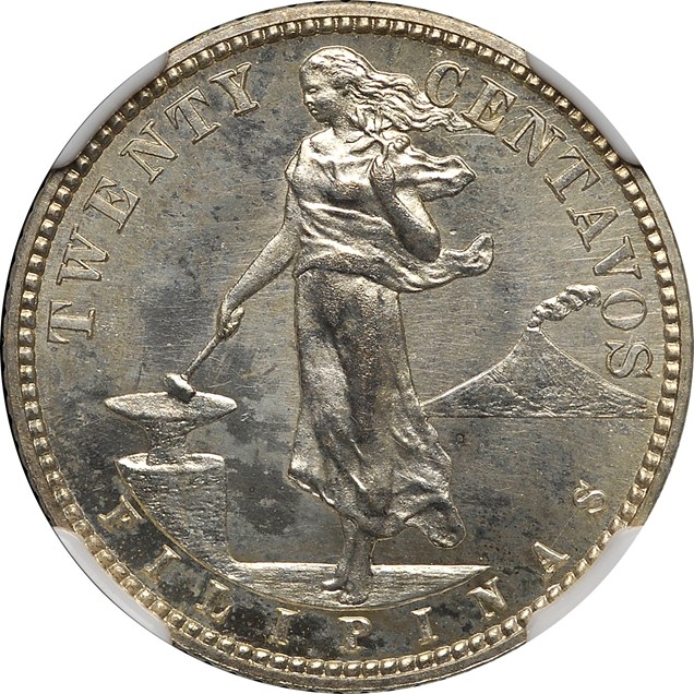 (稀少な状態)アメリカ合衆国統治下　フィリピン　20センタボ銀貨　1929 M Twenty Centavos 1907-1929 Reduced Size and Weight Coin Details