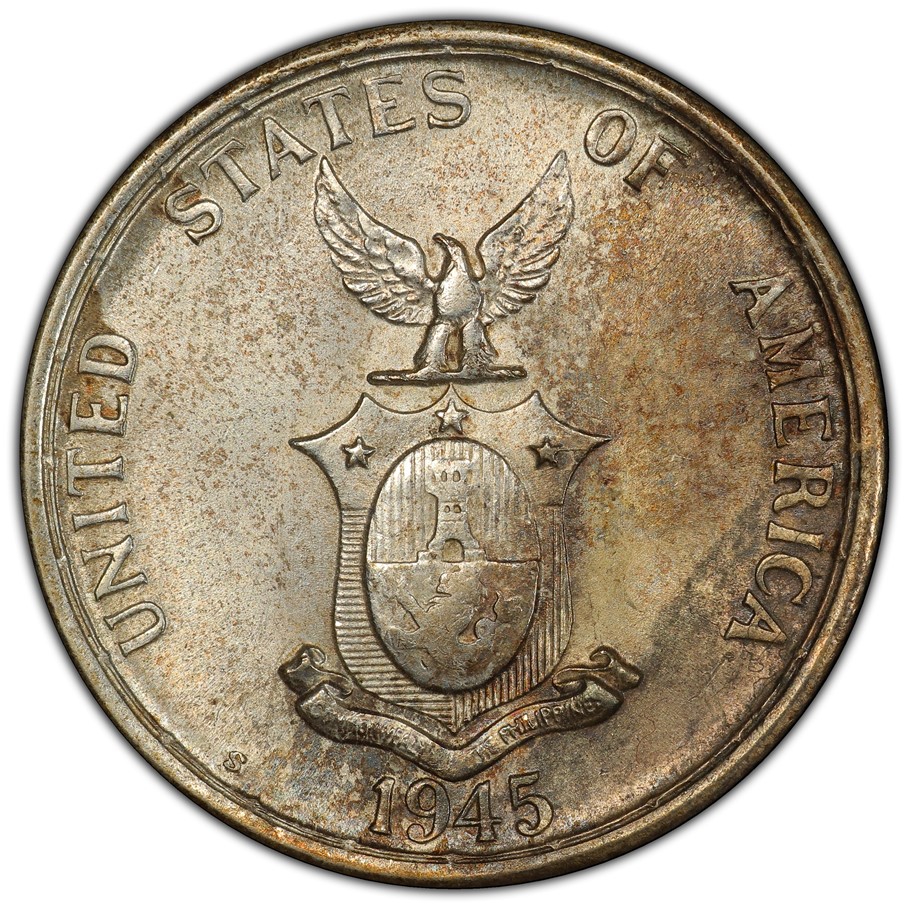 (稀少な状態) フィリピン コモンウェルス　50センタボ銀貨　1945 S 1945-S/S Fifty Centavos Coin Details - USA/Commonwealth of the