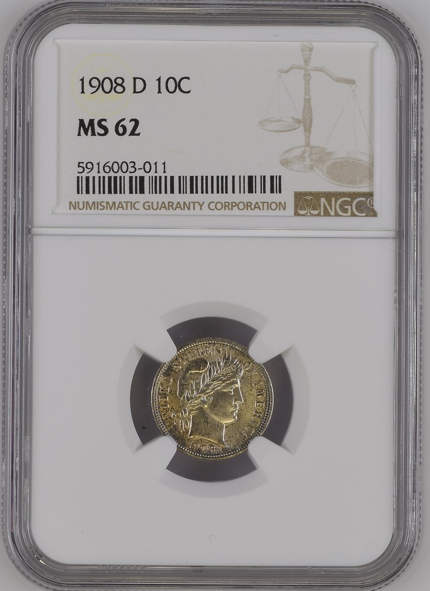 1908 D 10C MS | Coin Explorer | NGC