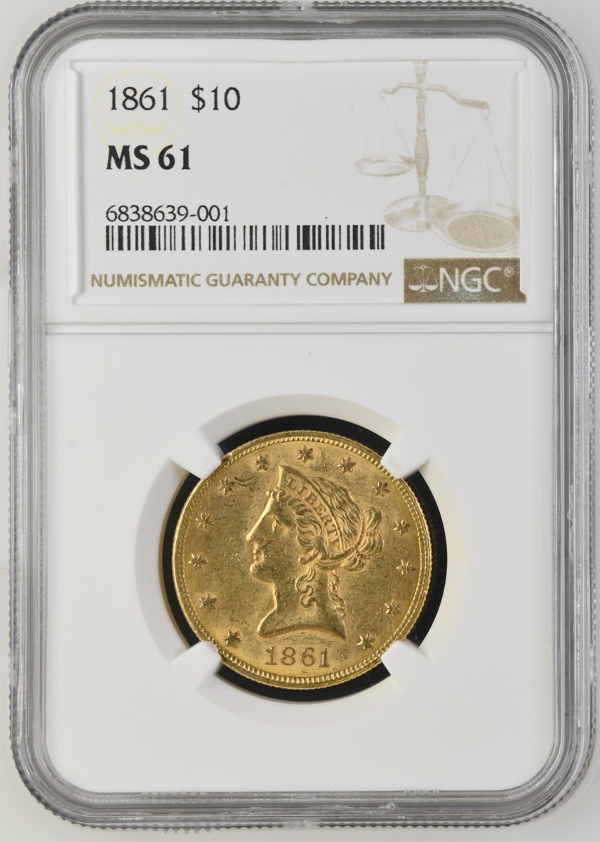1861 $10 MS | Coin Explorer | NGC