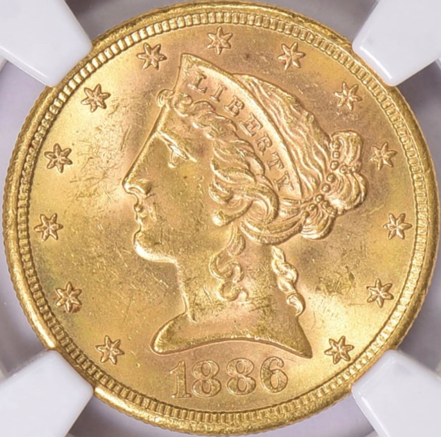 ★セール特選★計約3.5kg【ツインクリスタルベッド☆浄化✴︎パワーチャージ】♡ 1886 S $5 MS | Coin Explorer | NGC