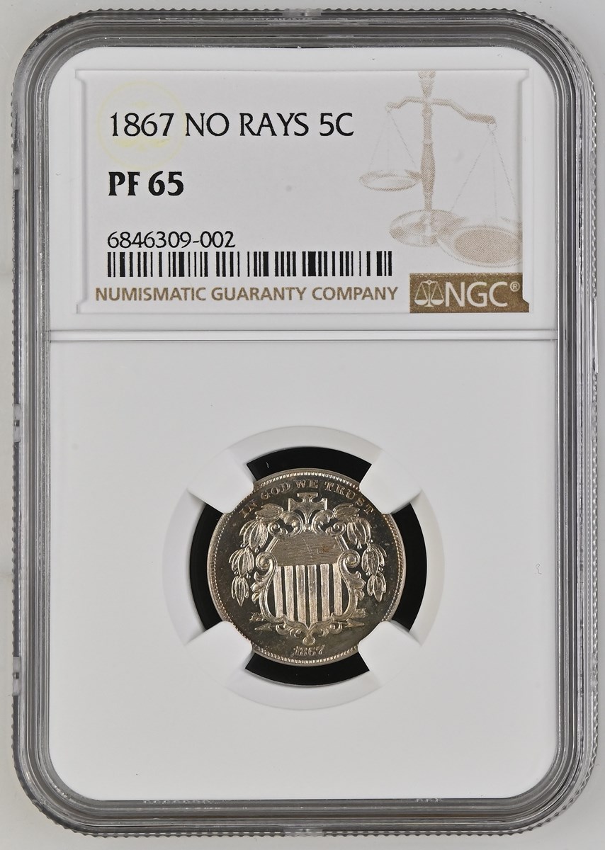 1867 NO RAYS 5C PF | Coin Explorer | NGC