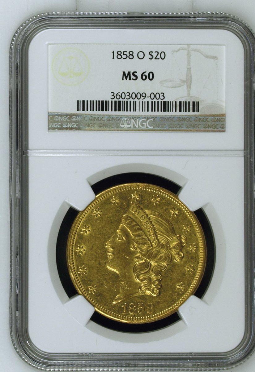 1858 O $20 MS | Coin Explorer | NGC