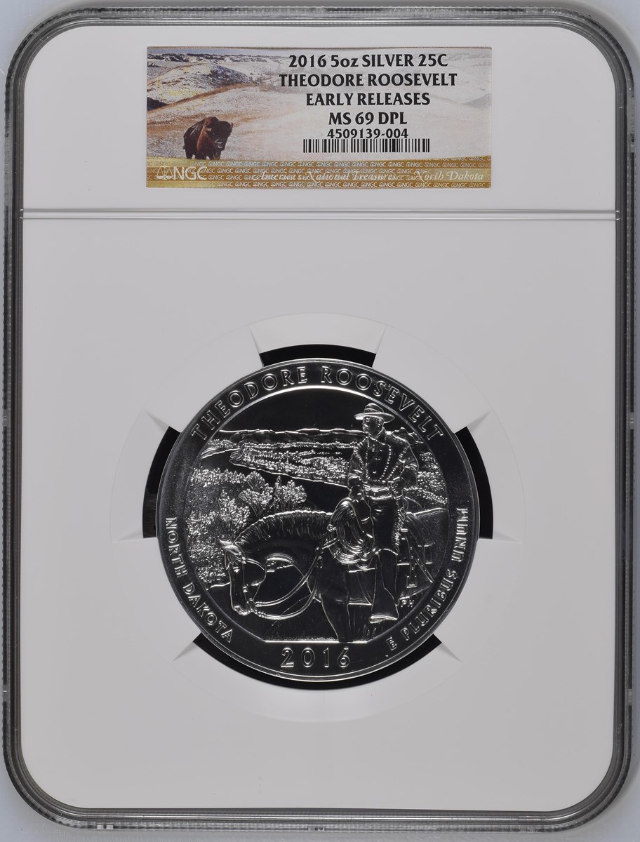 2016 5oz SILVER THEODORE ROOSEVELT 25C MS | Coin Explorer | NGC