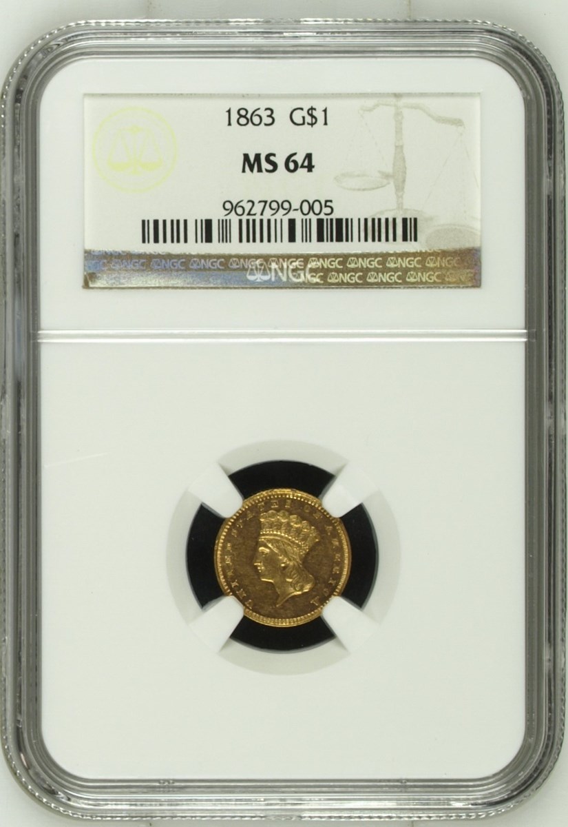 1863 G$1 MS | Coin Explorer | NGC