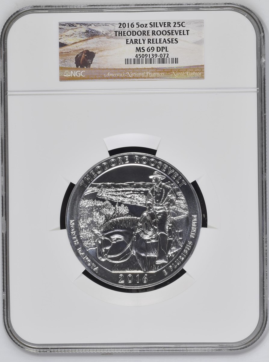 2016 5oz SILVER THEODORE ROOSEVELT 25C MS | Coin Explorer | NGC