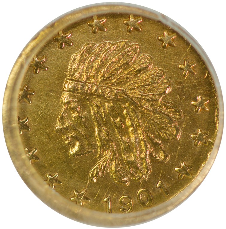 1901-DATED ALASKA HEAD LEFT, ROUND, PINCH 1/4P MS | Coin Explorer