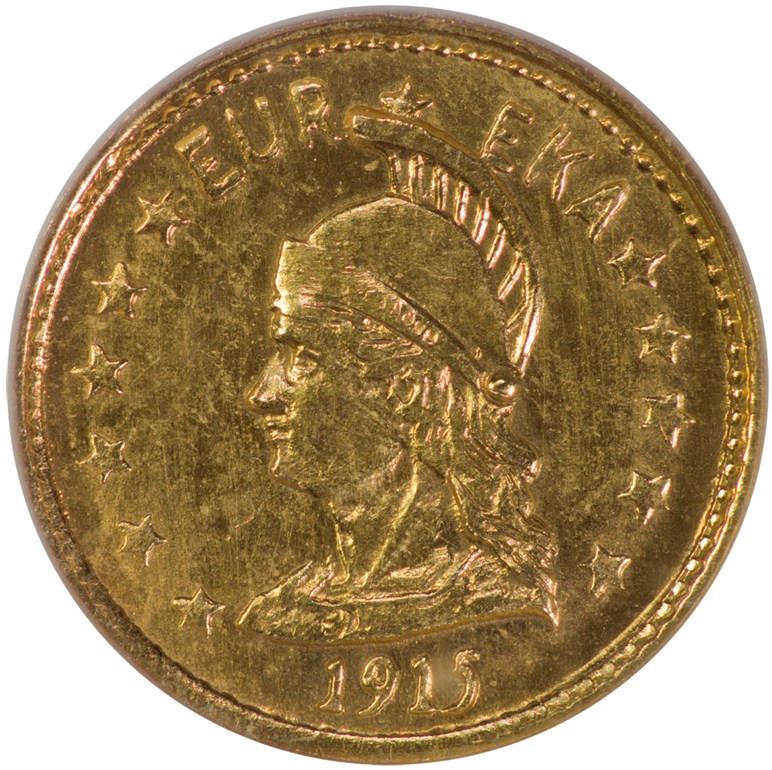 1915-DATED CAL. GOLD MINERVA, BEAR, ROUND 