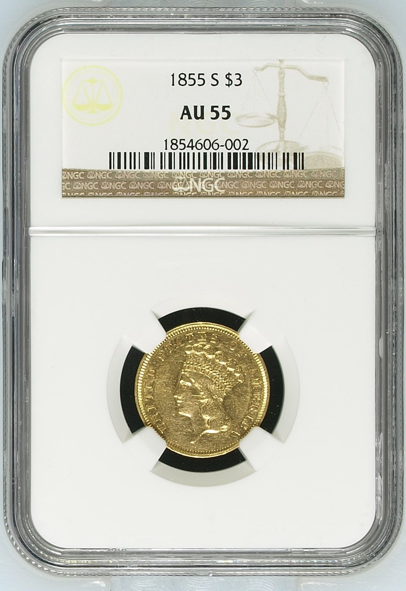 1855 S $3 MS | Coin Explorer | NGC
