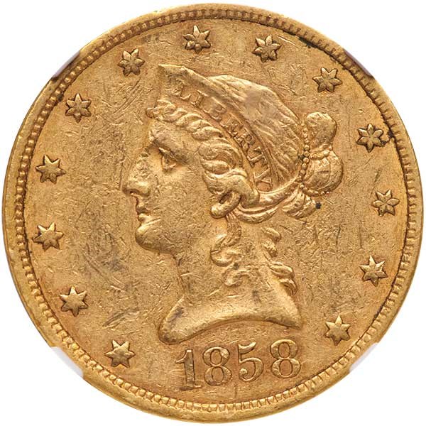 希少　ビット　コレクターズエディション　メダル　仮想通貨　ゴールデン 1858 $10 MS | Coin Explorer | NGC