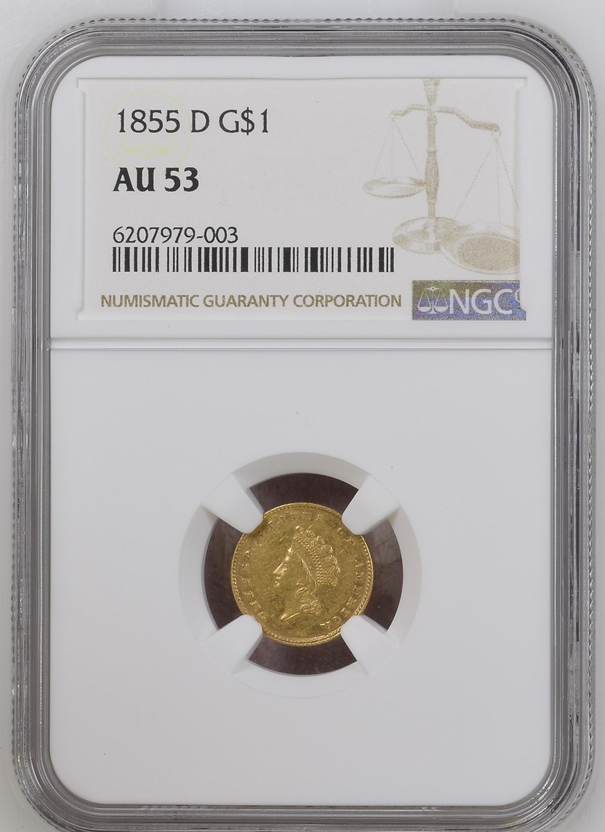 1855 D G$1 MS | Coin Explorer | NGC