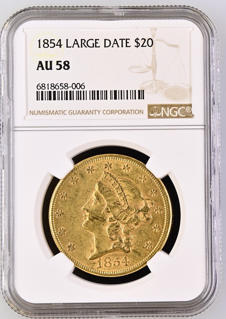 1854 LARGE DATE $20 MS | Coin Explorer | NGC