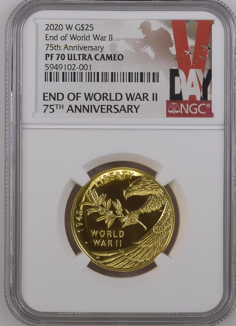 2020 W End of WW2 75th Anniversary G$25 PF | Coin Explorer | NGC
