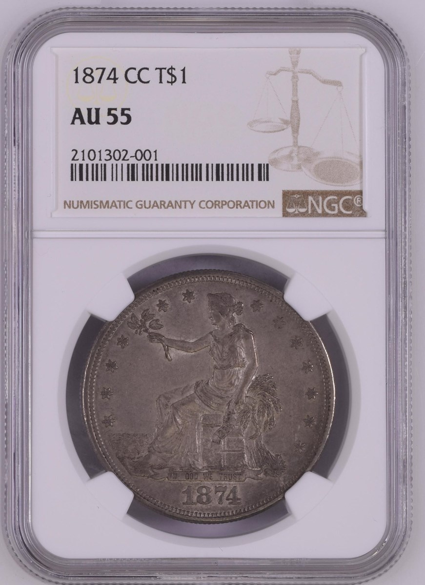 『PCGS AU55』コロンビア50センタボ銀貨（1874年） 1874 CC T$1 MS | Coin Explorer | NGC