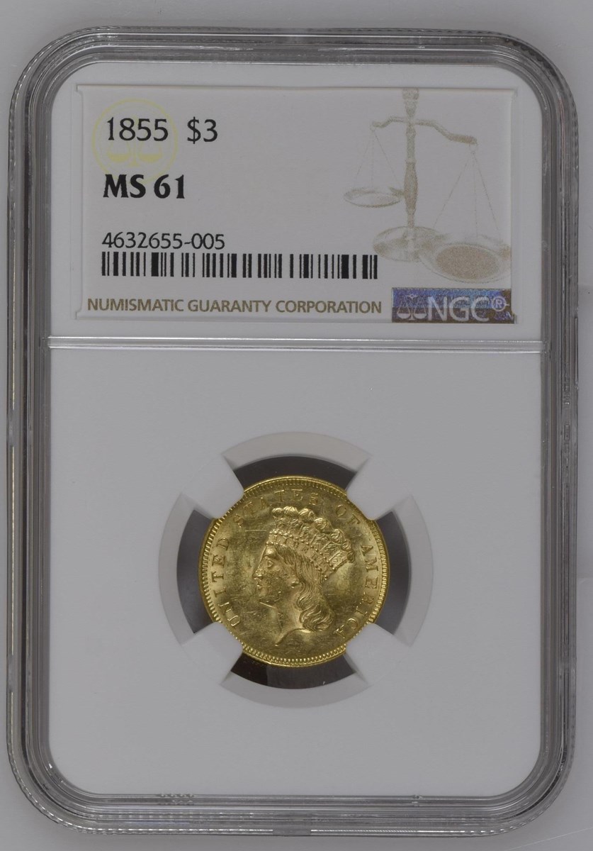 1855 $3 MS | Coin Explorer | NGC