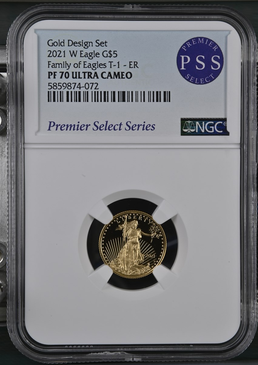 2021 W Eagle Family of Eagles T-1 G$5 PF | Coin Explorer | NGC