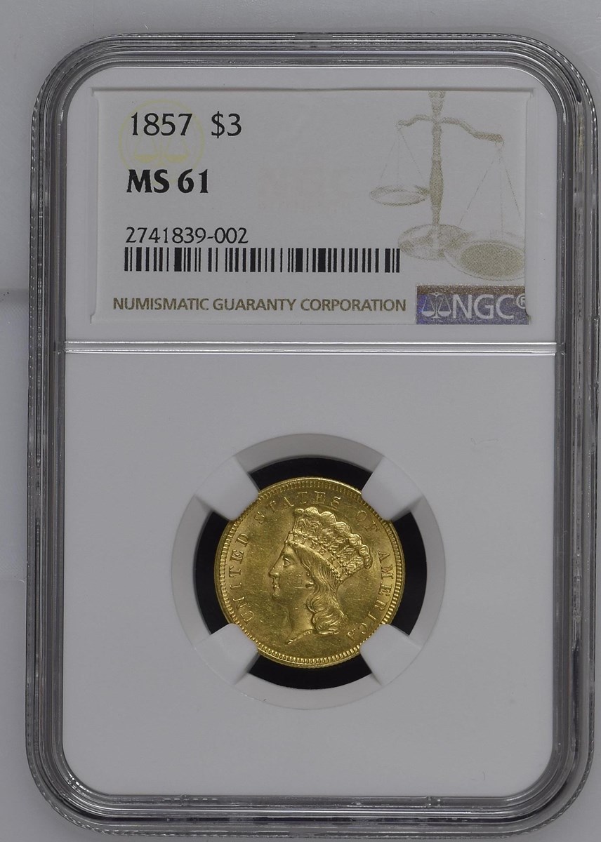 1857 $3 MS | Coin Explorer | NGC