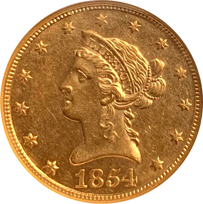 1854 $10 MS | Coin Explorer | NGC