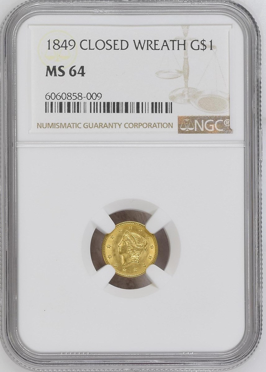1849 CLOSED WREATH G$1 MS | Coin Explorer | NGC