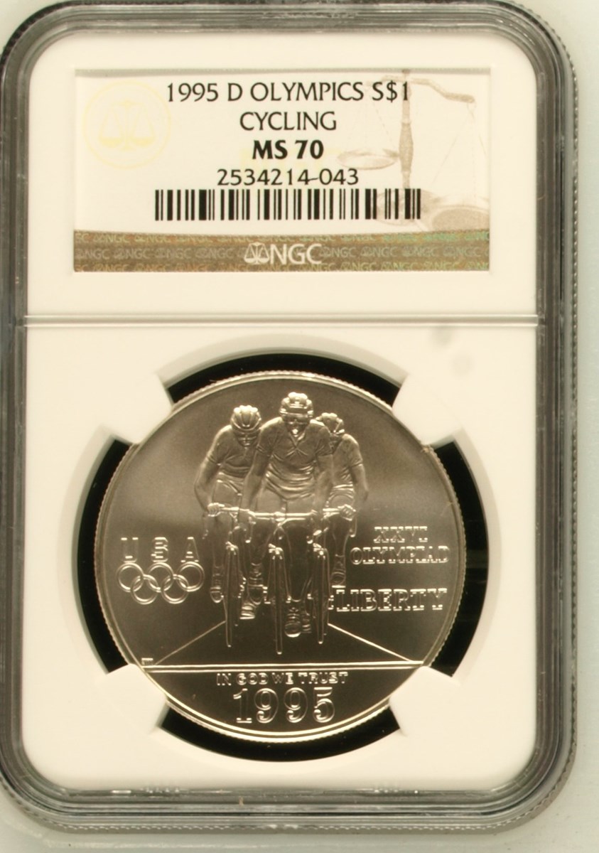 1995 D OLYMPICS - CYCLING S$1 MS | Coin Explorer | NGC