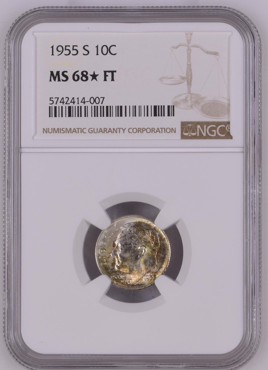 4970【NGC鑑定品MS66】中国1955年5分　硬貨　発行初年度　特年　珍品 1955 S 10C MS | Coin Explorer | NGC
