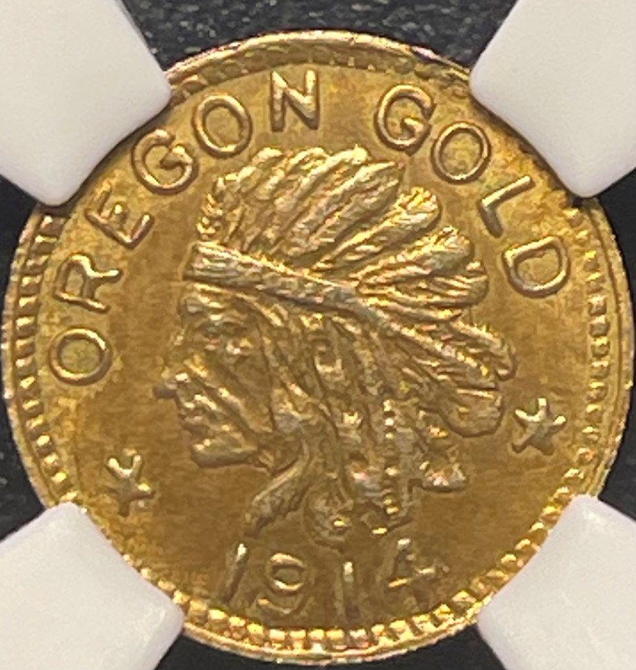 1914 OREGON GOLD HART'S COINS OF THE WEST 25C MS | Coin Explorer | NGC
