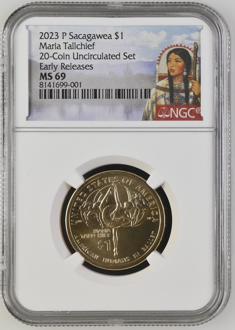 マリアページ　SCO-143/CW,SCA-143/CWF 2023 P Sacagawea Maria Tallchief $1 MS | Coin Explorer | NGC