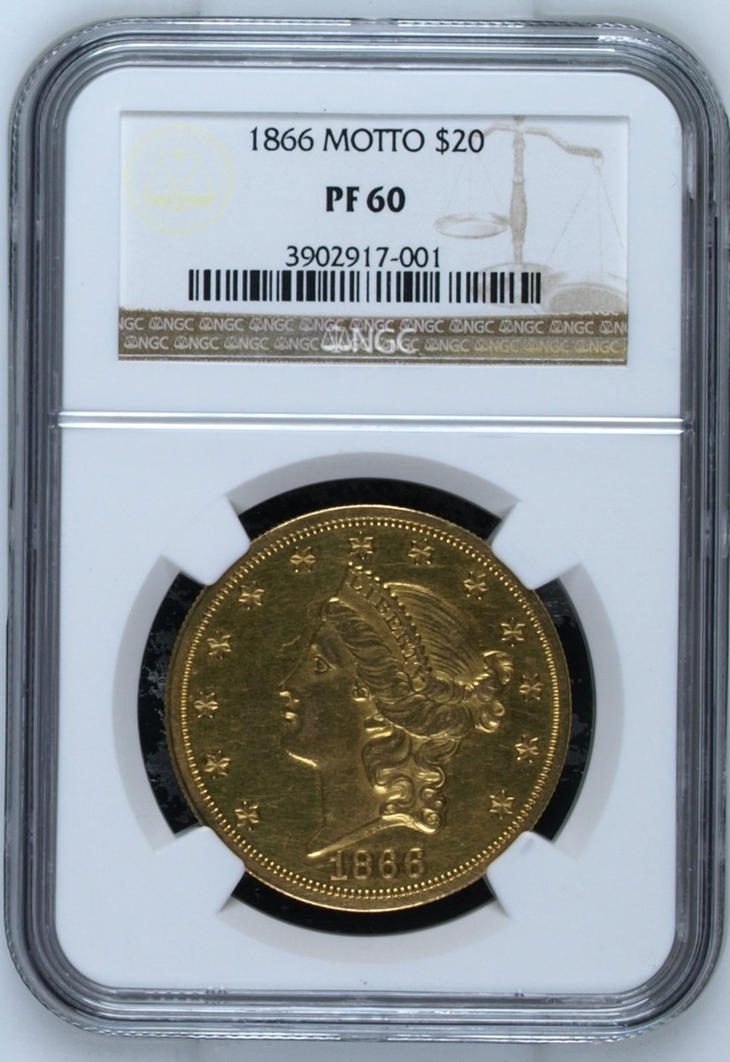 1866 MOTTO $20 PF | Coin Explorer | NGC