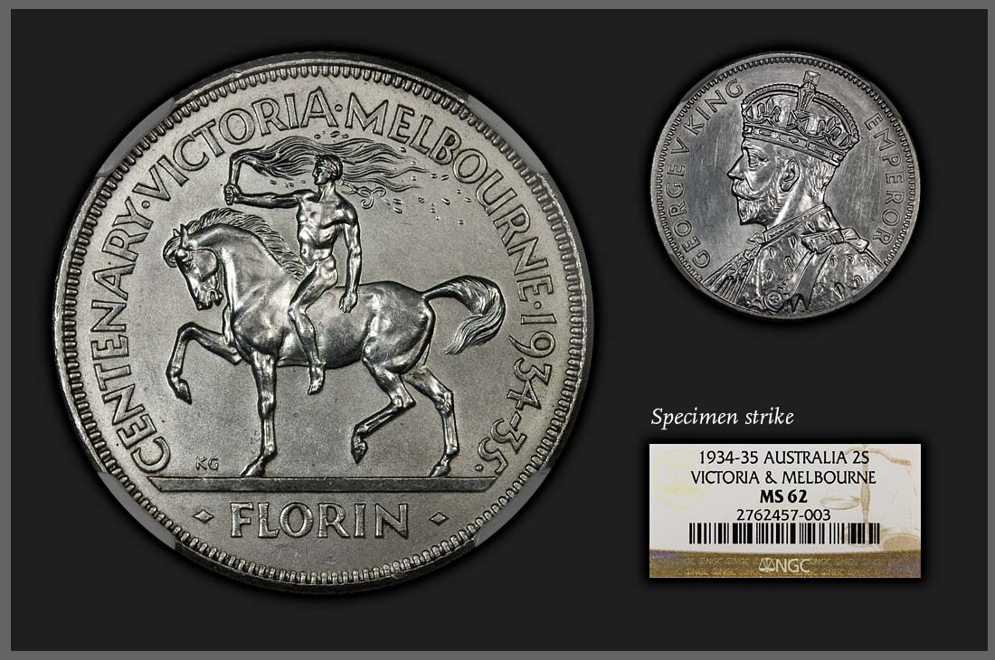 豪州◇1FLORIN銀貨ビクトリア・メルボルン100周年□1934-35年 