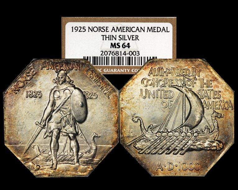 1925 NORSE AMERICAN THIN SILVER MEDAL MS | Coin Explorer | NGC
